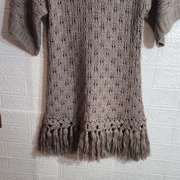 Kenar Taupe Cowl Neck Sweater with Fringe - Picture 4 of 7